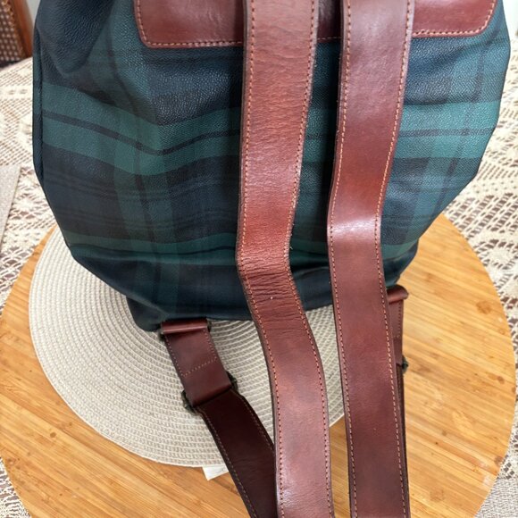 RARE Vintage Polo Ralph Lauren Blackwatch Tartan Plaid Backpack/Bag Leather Trim - Picture 7 of 12